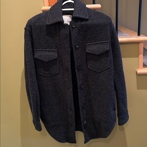 Wool-Blend Dark Gray Button-Front Jacket
